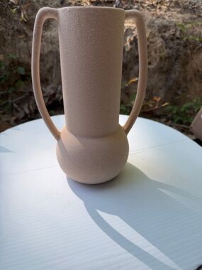 Textured Double-Handled Ceramic Vase in Soft Beige